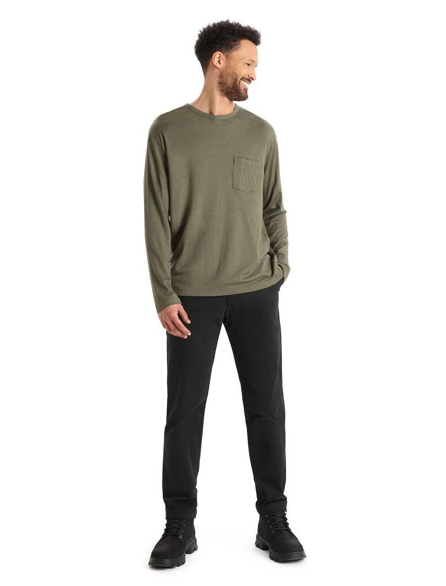 Loden Men's Icebreaker Merino Granary Pocket T-Shirt Long Sleeve | USA 1238MQZA